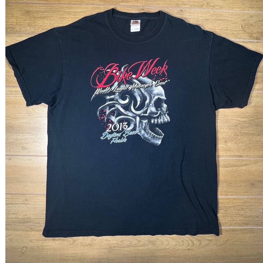 VTG Fruit of the Loom  XL Black Bike‎ Week  Daytona Beach 2013 Skull T Shirt